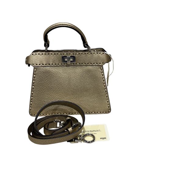 Fendi Peekaboo ISeeU Petite Gold Metallic Tote Bag NWT - Picture 4 of 7